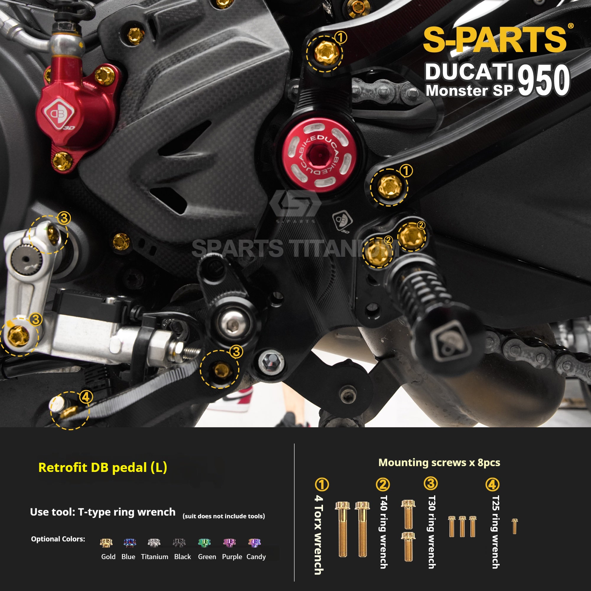 SPARTS Titanium Bolt Kit for Ducati New Monster SP 950 – CNC Titanium Upgrade Kit