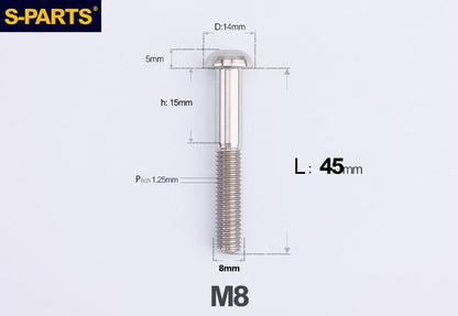 S-PARTS M8 A2 Series TC4 Titanium Bolts – Button Head Fasteners for Bicycle & E-Bike Upgrades