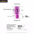 S-PARTS M10 to M10 Titanium Forward & Reverse Thread Motorcycle Mirror Adapter Bolt Upgrade