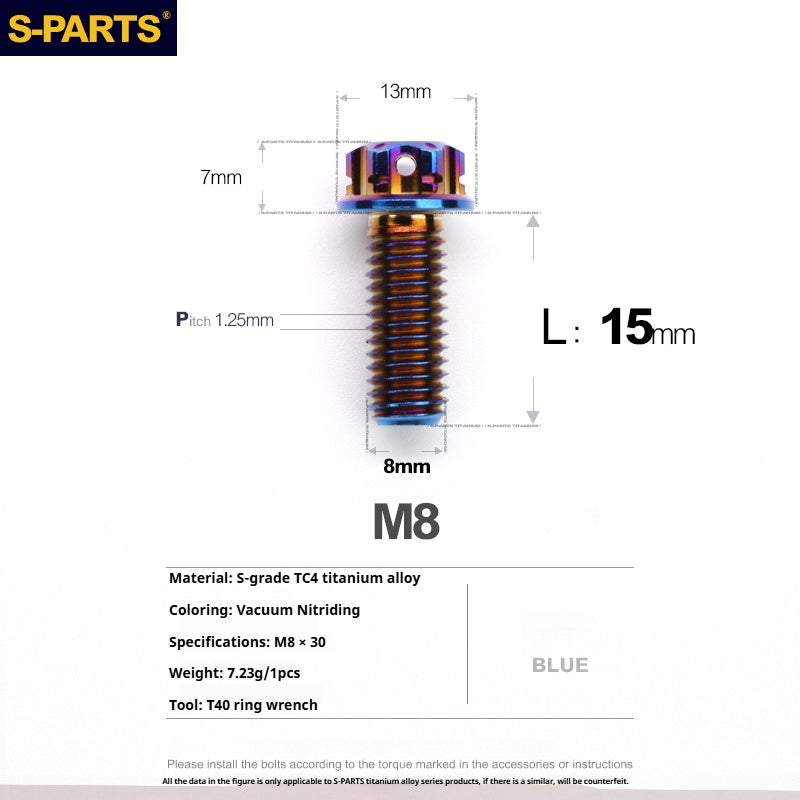 S-PARTS M8 Standard Head A3 Series Titanium Alloy Screws for Electric and Motorcycle Modification Locking Blue and candy color