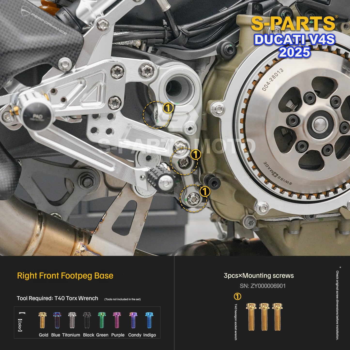 S-PARTS Titanium Engine and Rearset Fastener Kit for Ducati Panigale V4 S 2025