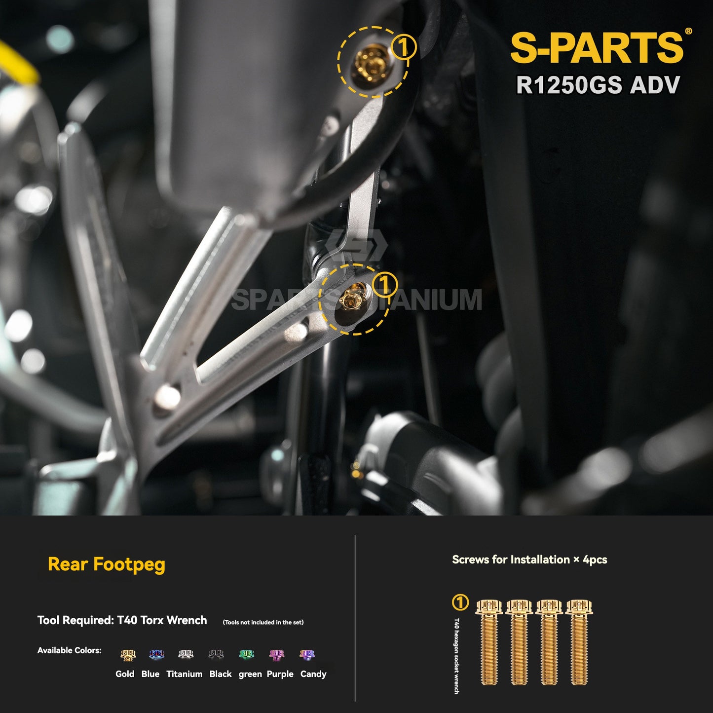 SPARTS Titanium Engine Cover, Exhaust & Crash Bar Bolt Kit for BMW R1250GS / ADV