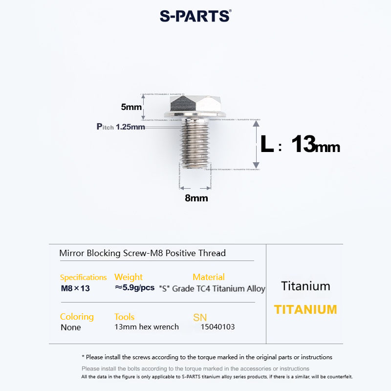 SPARTS Titanium Mirror Block-Off Bolts · M8/M10 Positive & Reverse Thread · Lightweight Motorcycle Plug Bolts