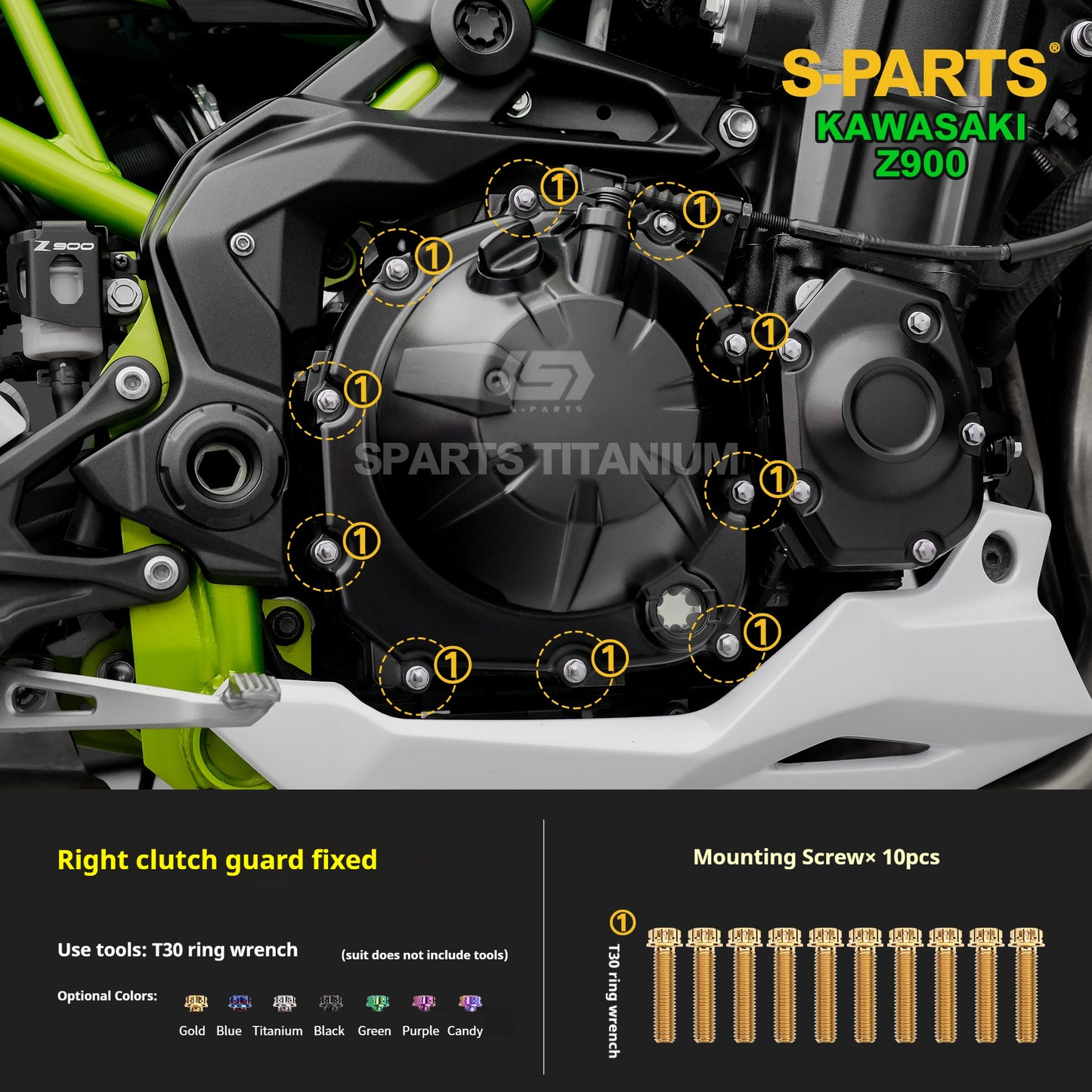 SPARTS TC4 Titanium Bolt Kit for Kawasaki Z900 2021 | Motorcycle Titanium Bolt Upgrade