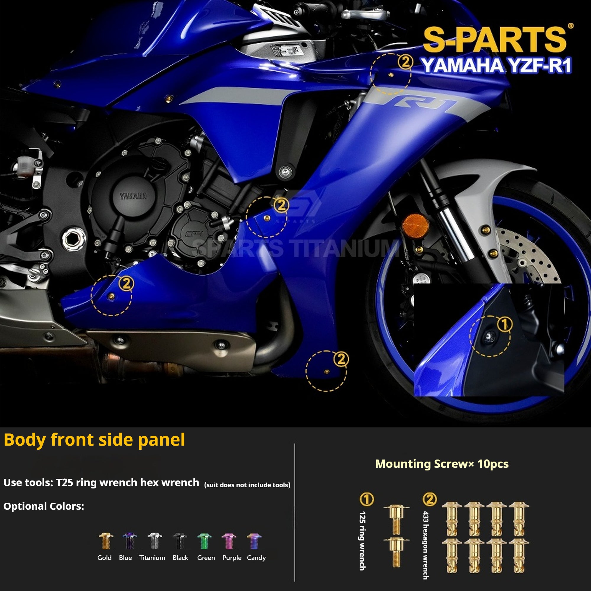 SPARTS TC4 Titanium Bolt Kit for Yamaha YZF-R1 | Motorcycle Titanium Bolt Upgrade