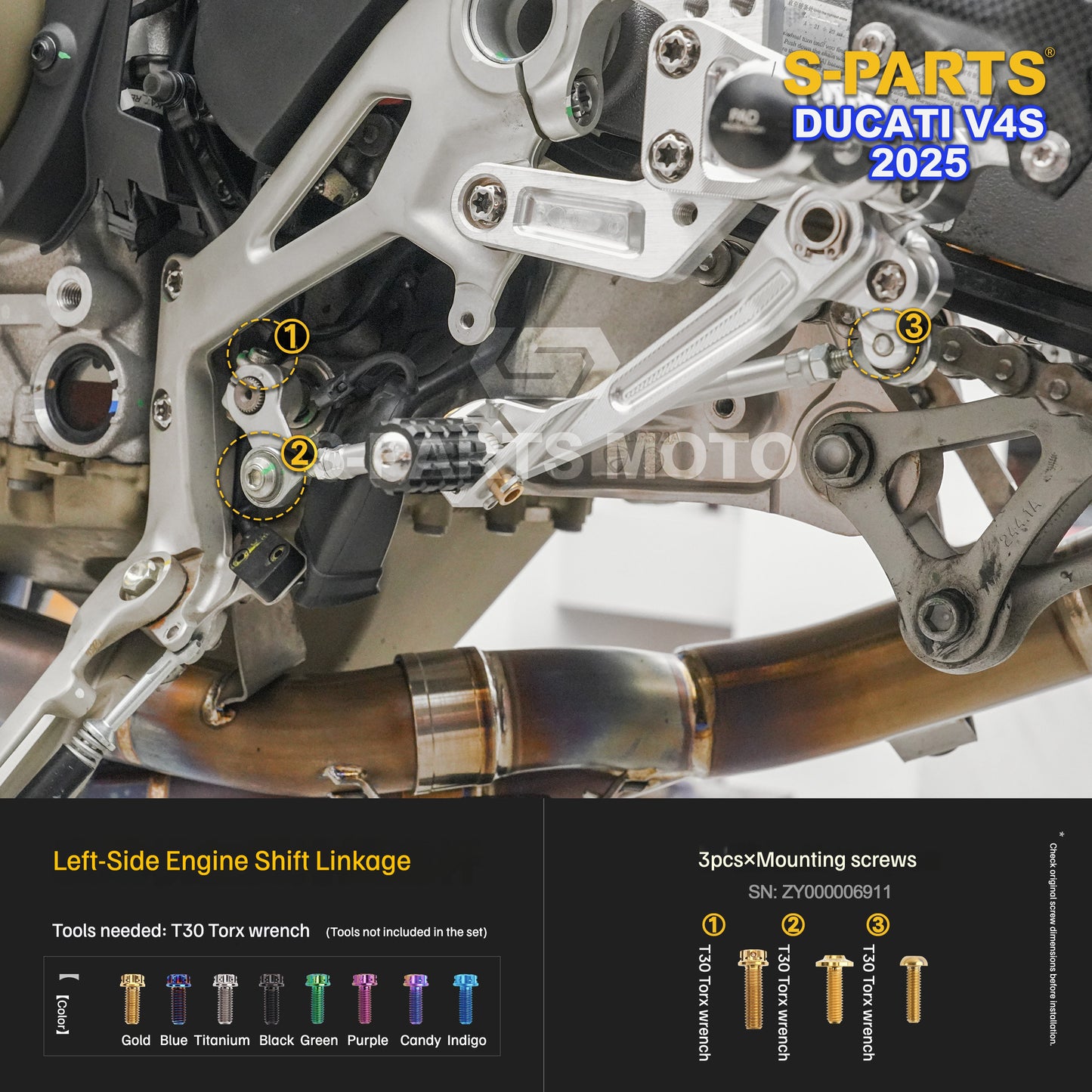 S-PARTS Titanium Engine and Rearset Fastener Kit for Ducati Panigale V4 S 2025