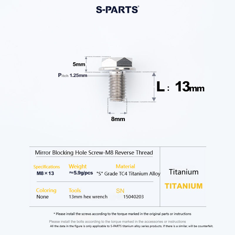 SPARTS Titanium Mirror Block-Off Bolts · M8/M10 Positive & Reverse Thread · Lightweight Motorcycle Plug Bolts