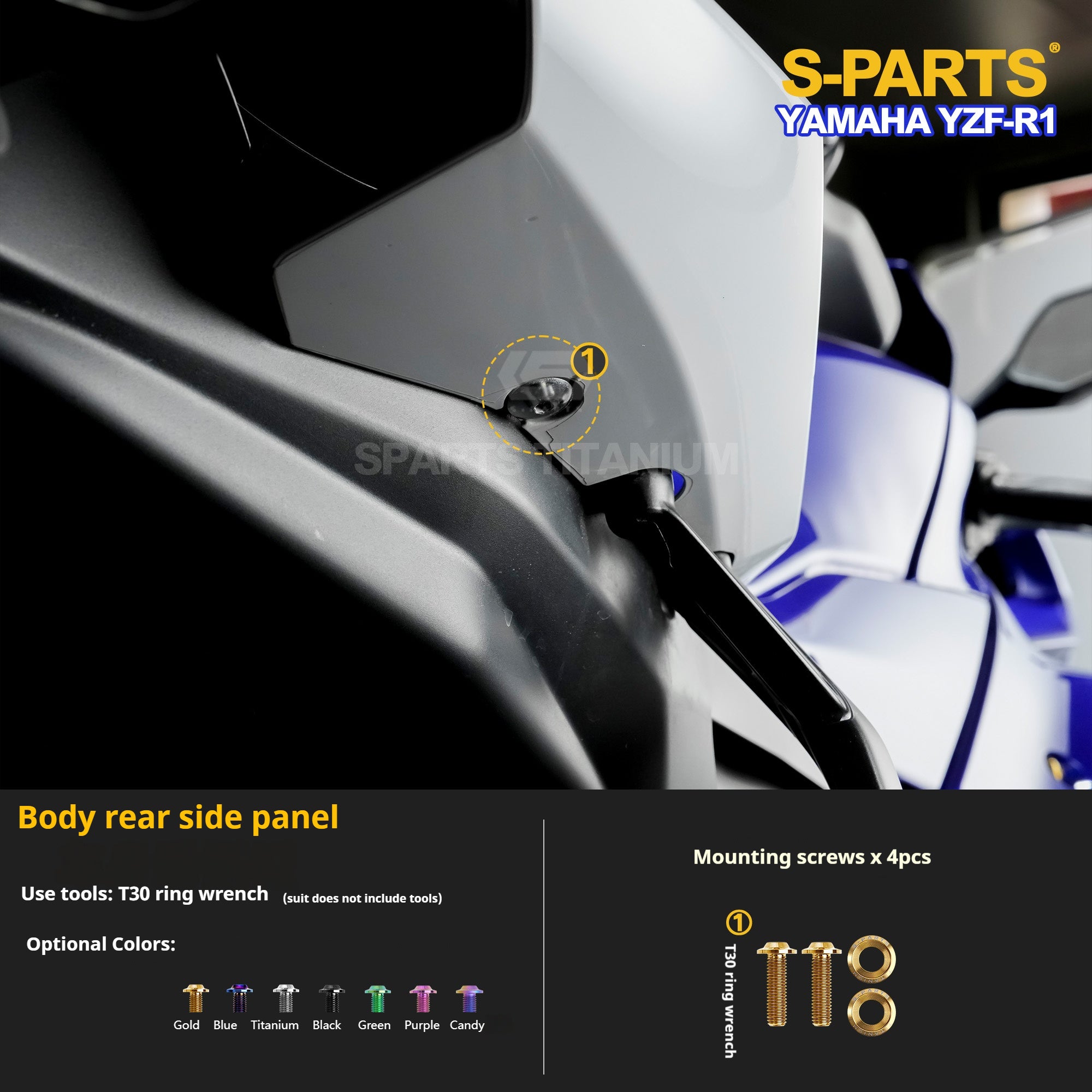 SPARTS Titanium Bolt Kit for Yamaha YZF-R1– Custom Candy Color & CNC Titanium Upgrade Kit- 1/2