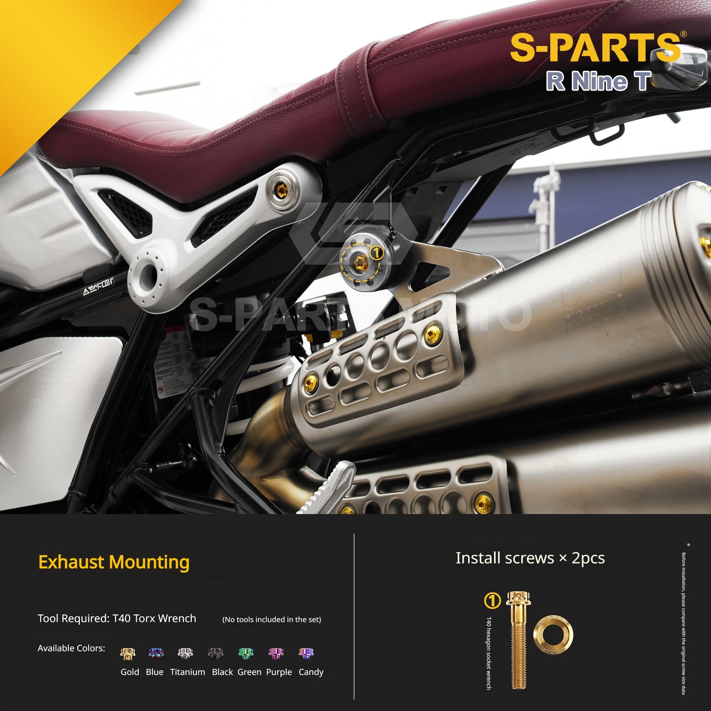 S-PARTS Premium Titanium Engine & Exhaust Bolt Kit for BMW R nineT