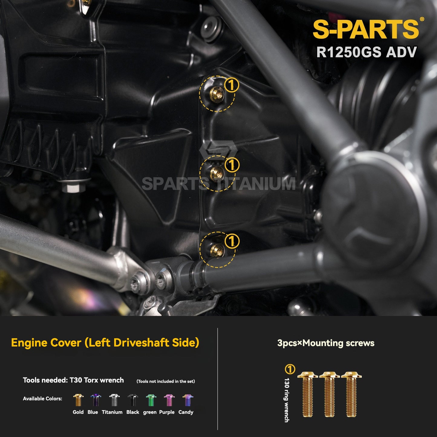 SPARTS Titanium Engine Cover, Exhaust & Crash Bar Bolt Kit for BMW R1250GS / ADV