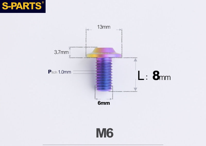 SPARTS A3 Button Head M6 D13 Titanium Bolt for Motorcycle & Bicycle Modification