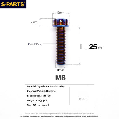 S-PARTS M8 Standard Head A3 Series Titanium Alloy Screws for Electric and Motorcycle Modification Locking Blue and candy color