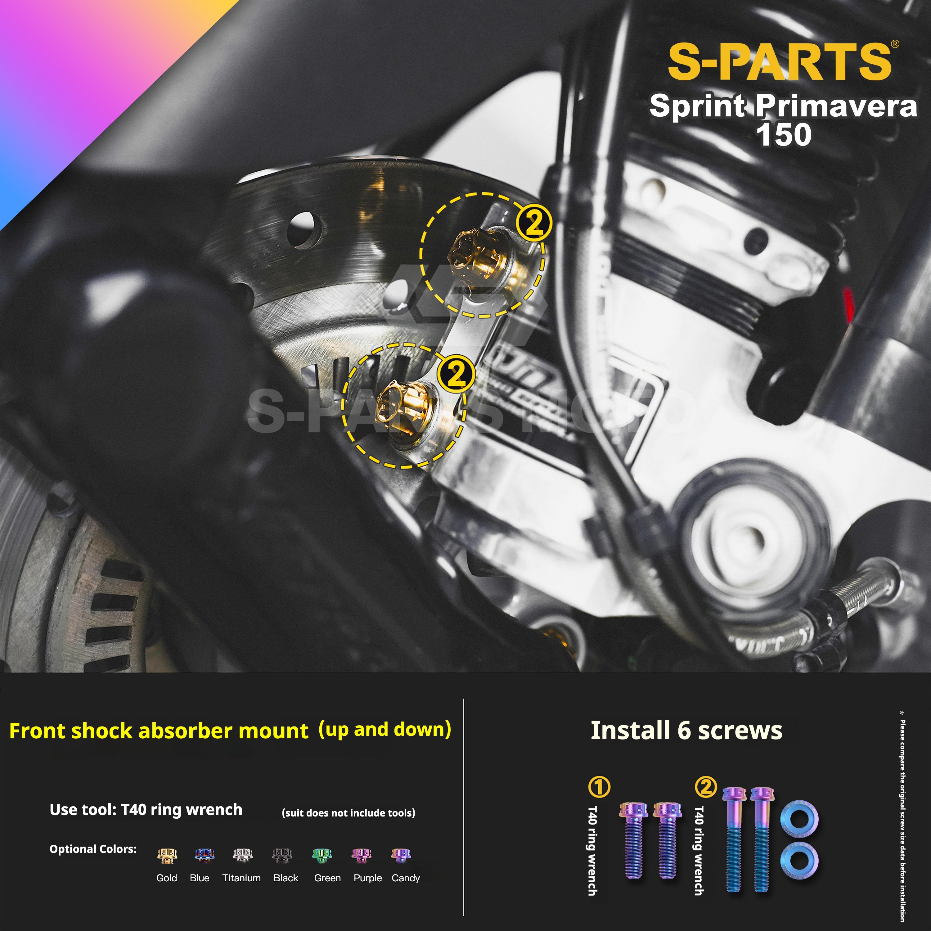 SPARTS Titanium Screw Set for Vespa Sprint/Primavera 150 – Custom Candy Color & CNC Titanium Upgrade Kit