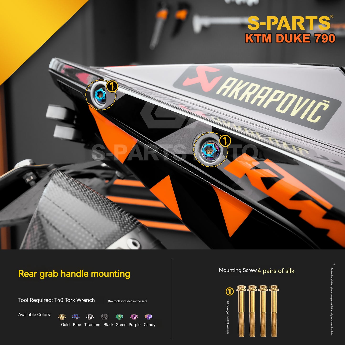 S-parts Titanium Styling & Bodywork Fairing Bolt Kit for KTM DUKE 790 | Premium Grade 5 Accessories