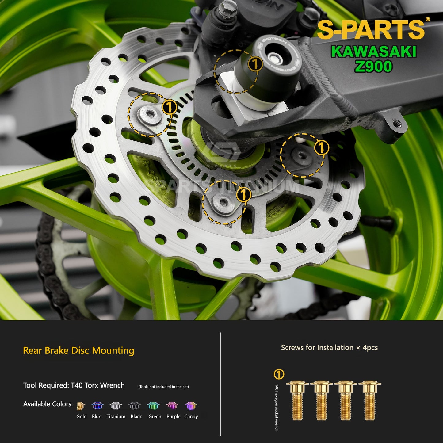 S-PARTS Titanium Fasteners Suspension & Brake System Bolt Kit for Kawasaki Z900
