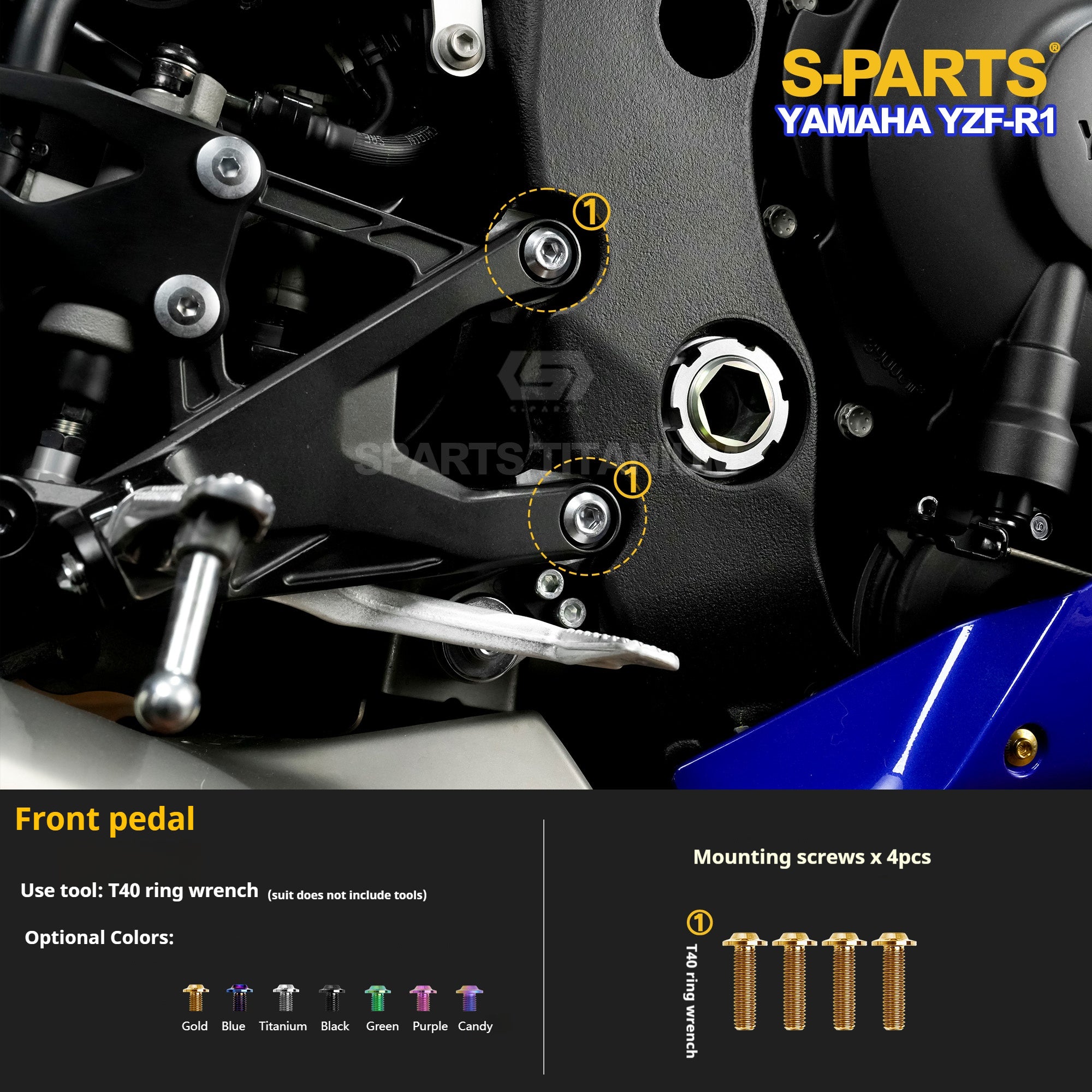 SPARTS Titanium Bolt Kit for Yamaha YZF-R1– Custom Candy Color & CNC Titanium Upgrade Kit- 1/2