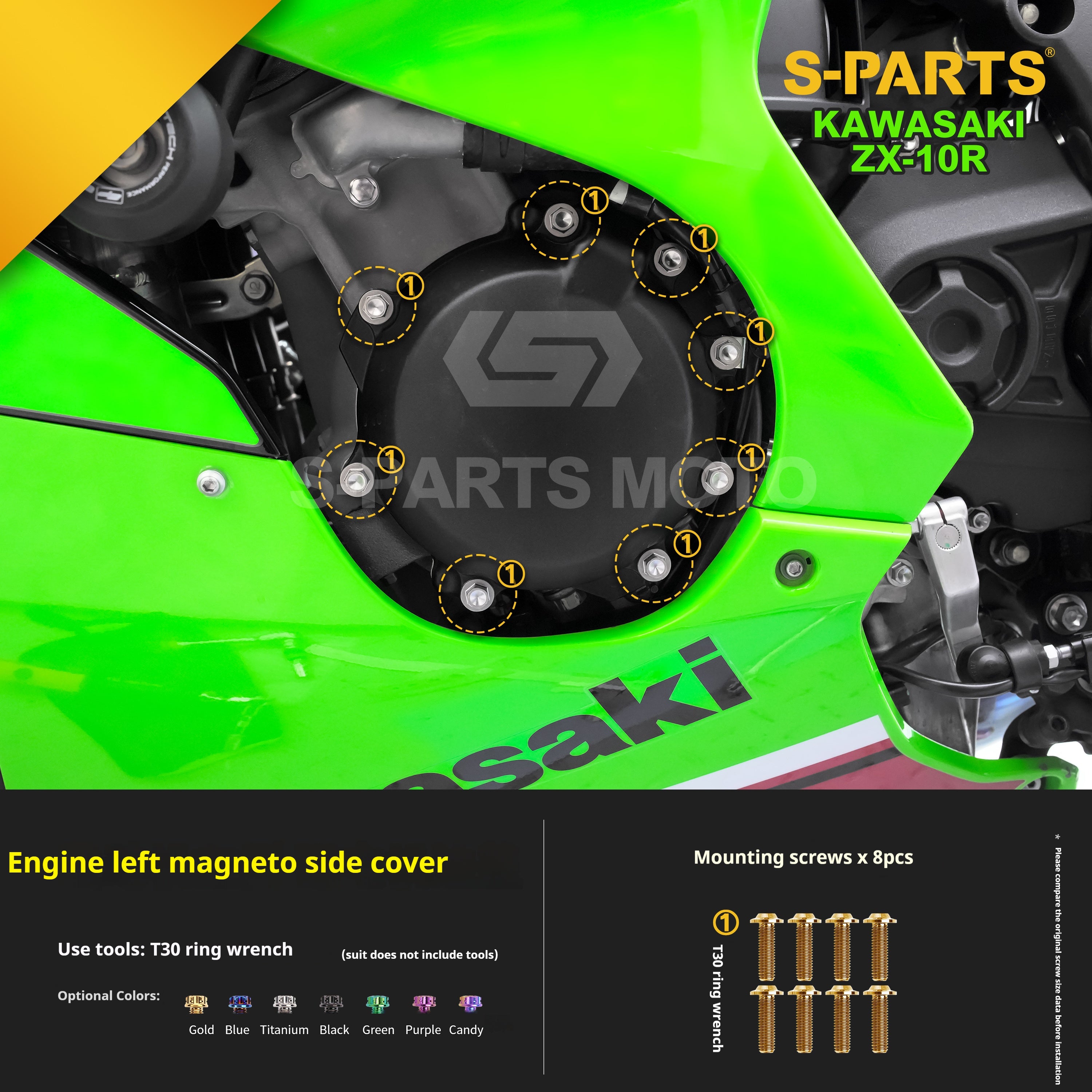 SPARTS Titanium Screw Set for Kawasaki ZX-10R 2023 – Custom Candy Color & CNC Titanium Upgrade Kit