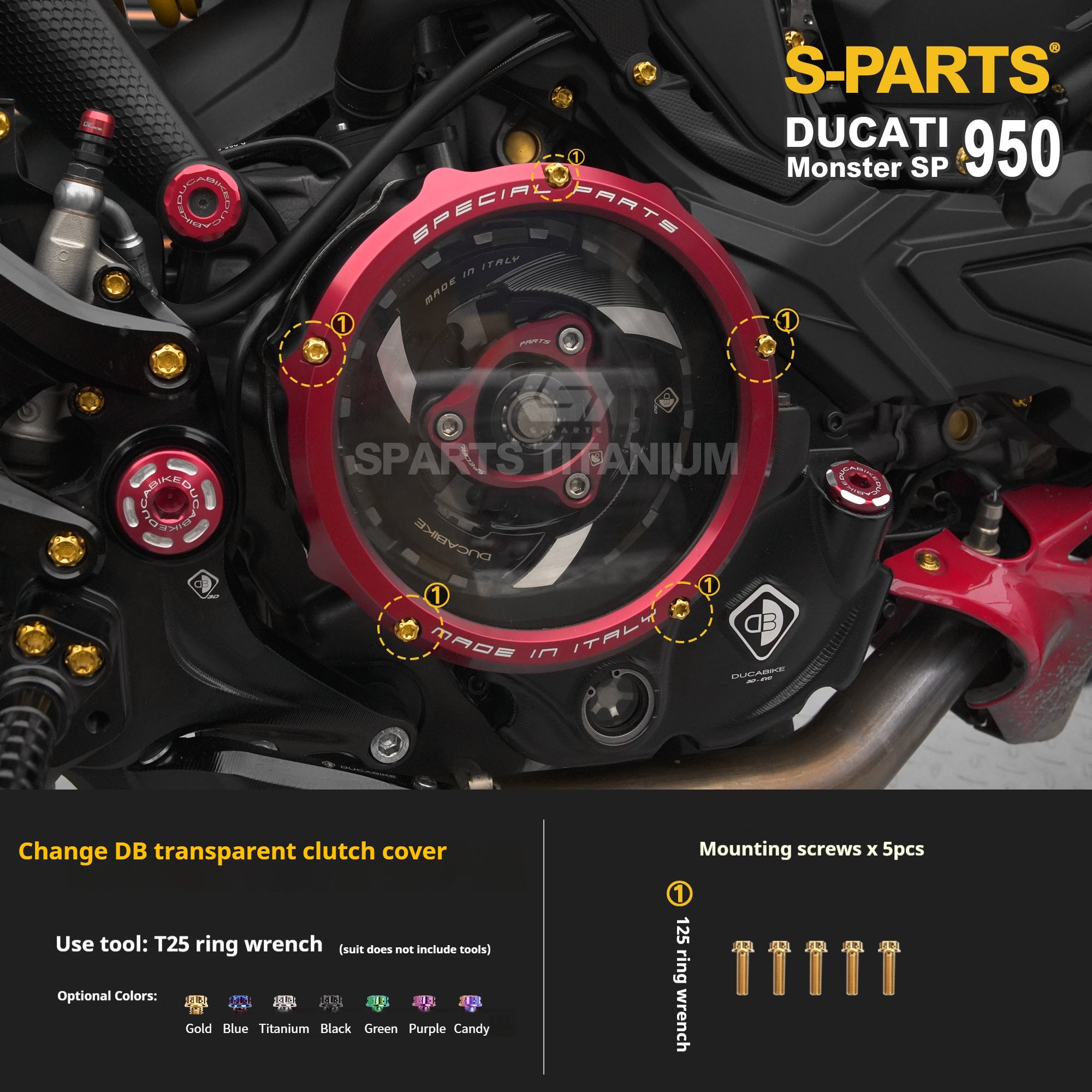 SPARTS Titanium Bolt Kit for Ducati New Monster SP 950 – CNC Titanium Upgrade Kit