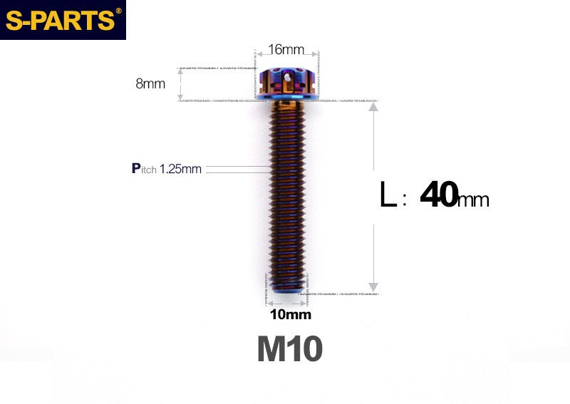 SPARTS M10 P1.25 A3 Series Standard Head Titanium Bolt | 650°C Forged | S-Grade TC4 | Motorcycle / E-Bike Upgrade