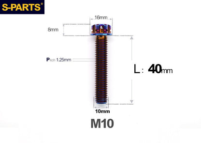 SPARTS M10 P1.25 A3 Series Standard Head Titanium Bolt | 650°C Forged | S-Grade TC4 | Motorcycle / E-Bike Upgrade
