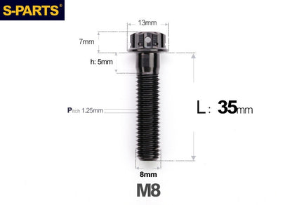 S-PARTS STAN M8 A3 Series Titanium Bolts – Standard Head TC4 Fasteners for Motorcycle & E-Motorcycle