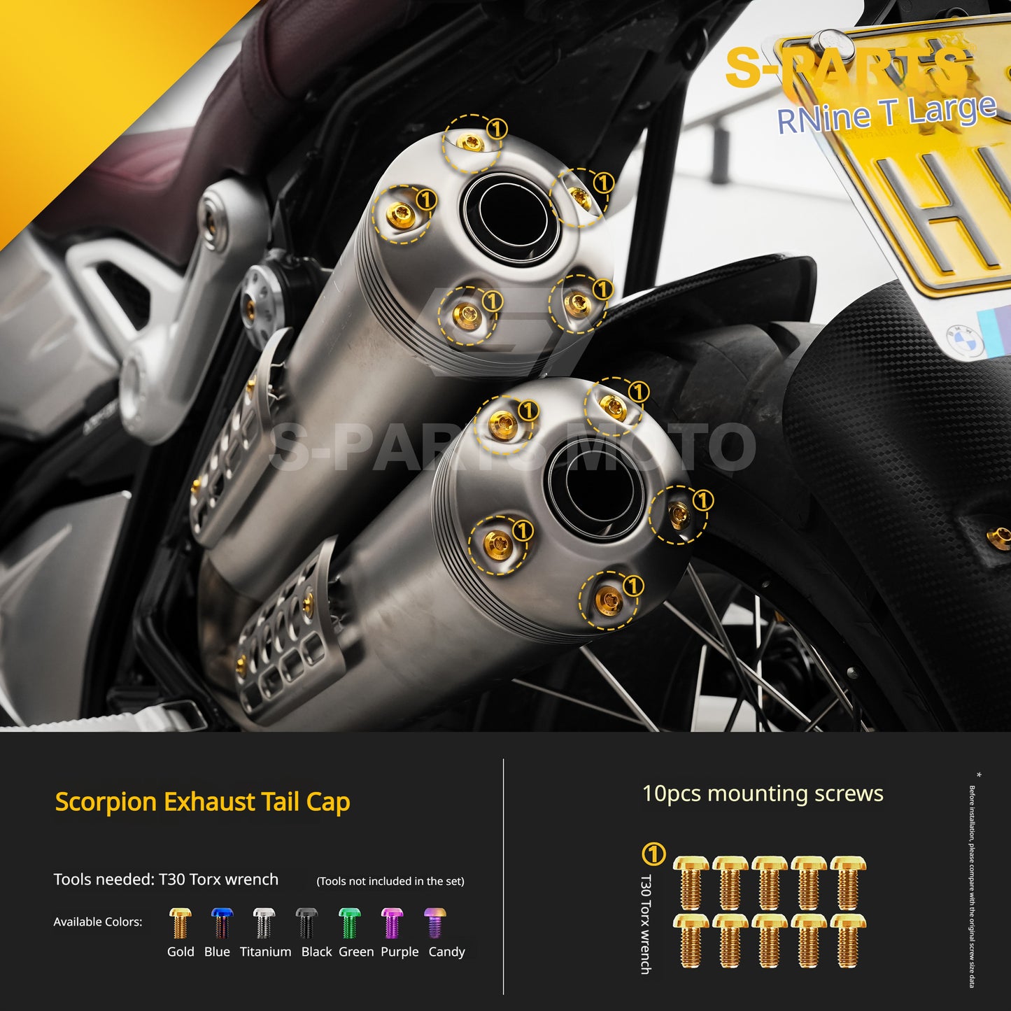 S-PARTS Premium Titanium Engine & Exhaust Bolt Kit for BMW R nineT