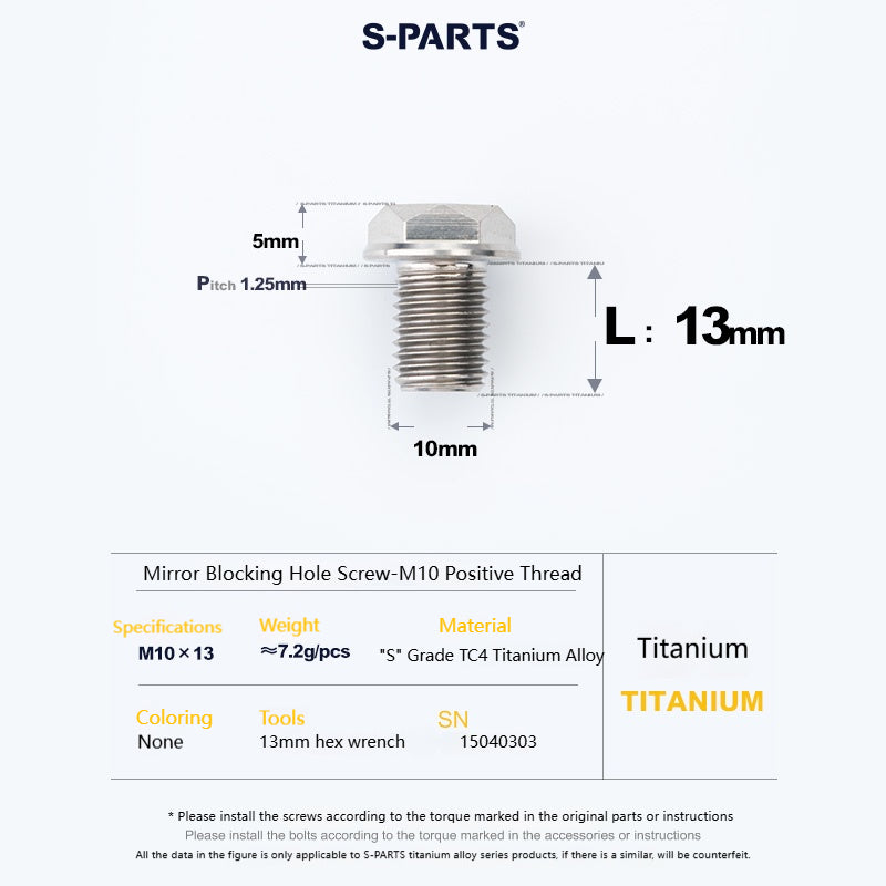 SPARTS Titanium Mirror Block-Off Bolts · M8/M10 Positive & Reverse Thread · Lightweight Motorcycle Plug Bolts