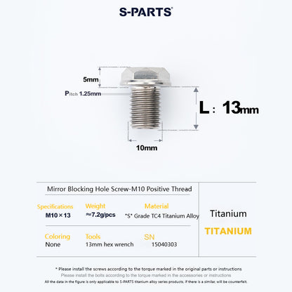 SPARTS Titanium MirrorMotorcycle Rearview Mirror Bolts· M8/M10