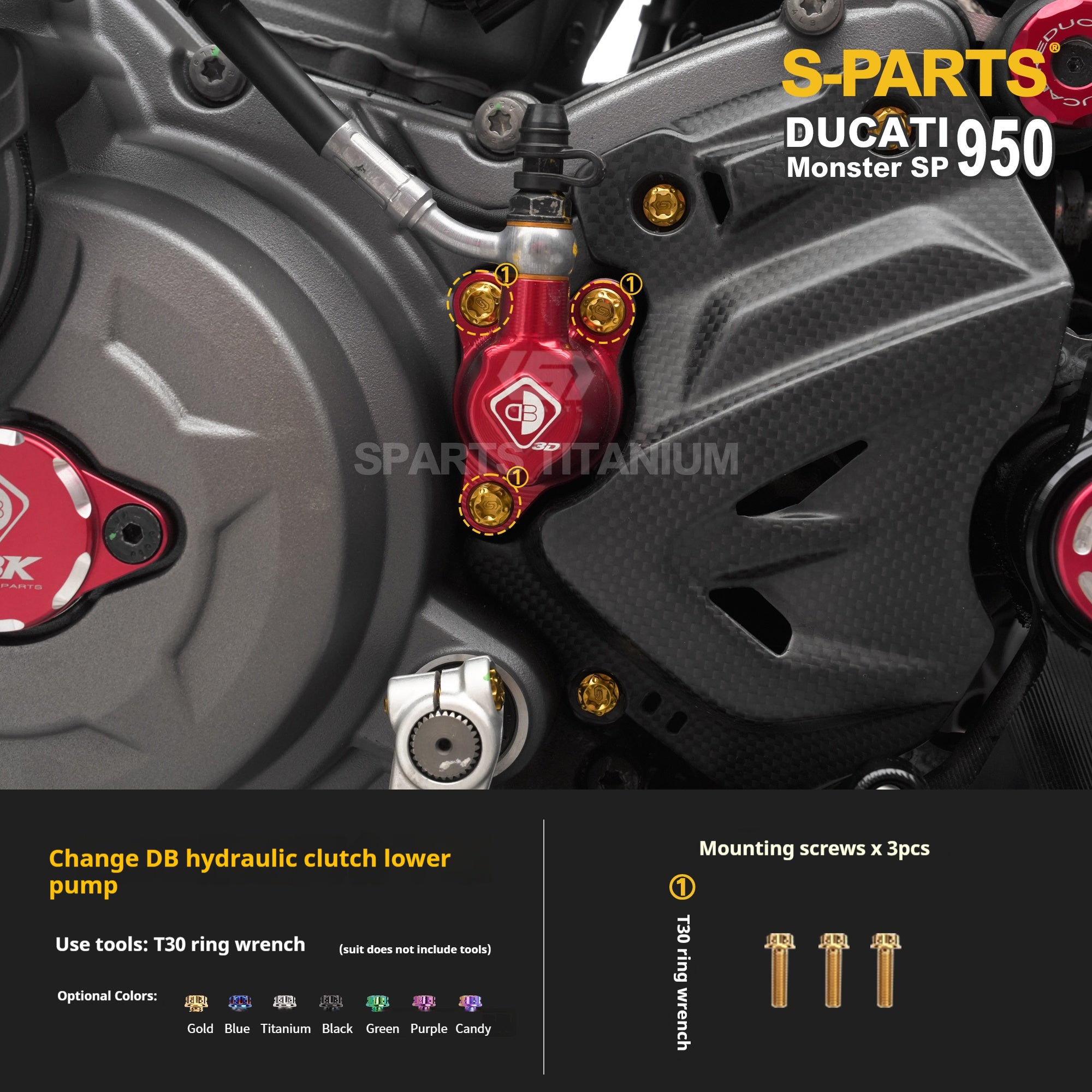 SPARTS Titanium Bolt Kit for Ducati New Monster SP 950 – Custom Candy Color & CNC Titanium Upgrade Kit