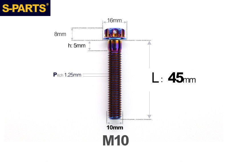 SPARTS M10 P1.25 A3 Series Standard Head Titanium Bolt | 650°C Forged | S-Grade TC4 | Motorcycle / E-Bike Upgrade