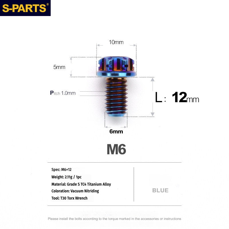 S-PARTS STAN M6 A3 Series TC4 Titanium Bolts – Standard Head Fasteners for Motorcycle & E-Motorcycle Upgrades