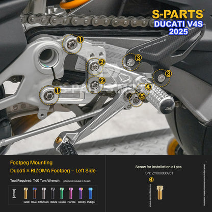 S-PARTS Titanium Engine and Rearset Fastener Kit for Ducati Panigale V4 S 2025