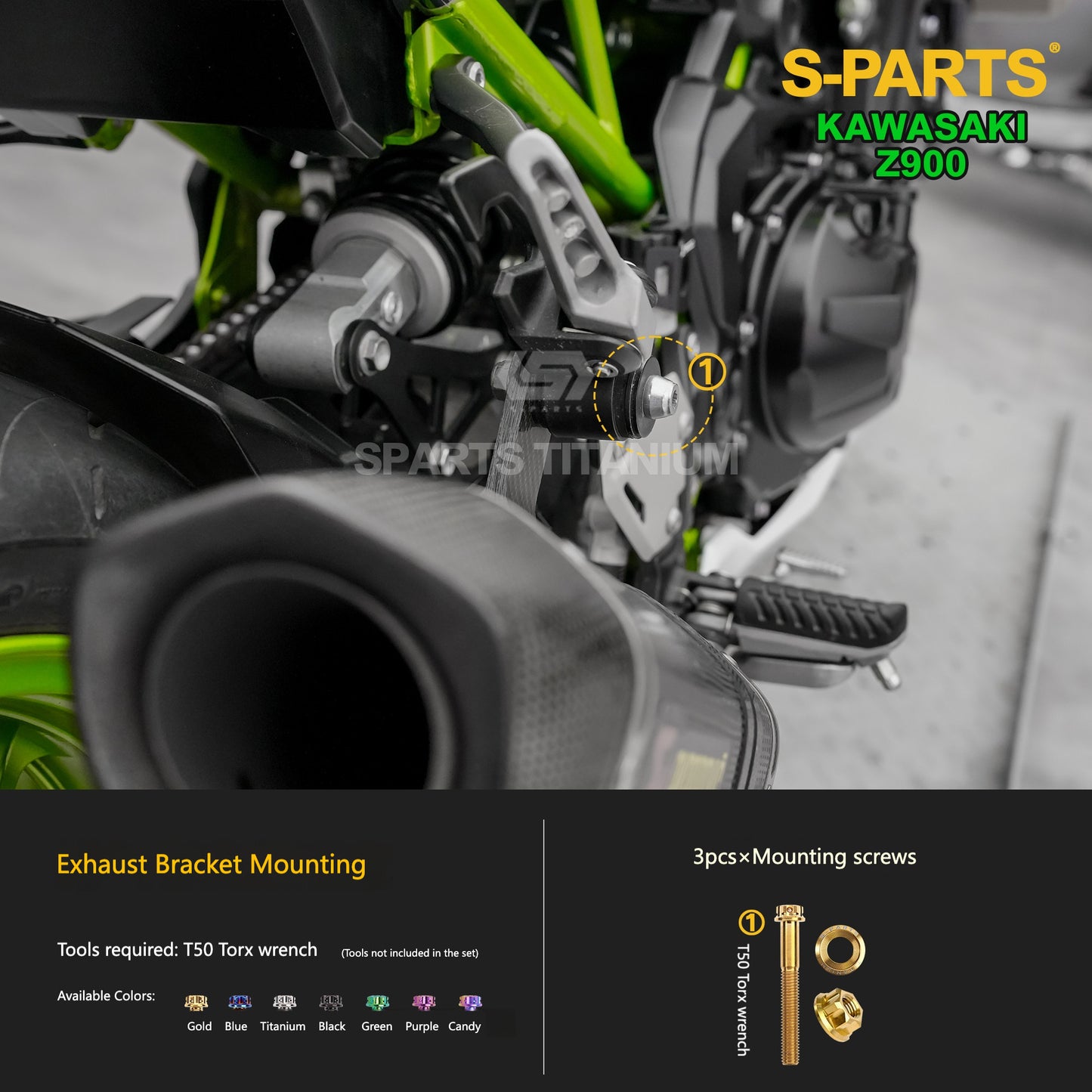 S-PARTS Titanium Fasteners Engine, Exhaust & Drive System Bolt Kit for Kawasaki Z900