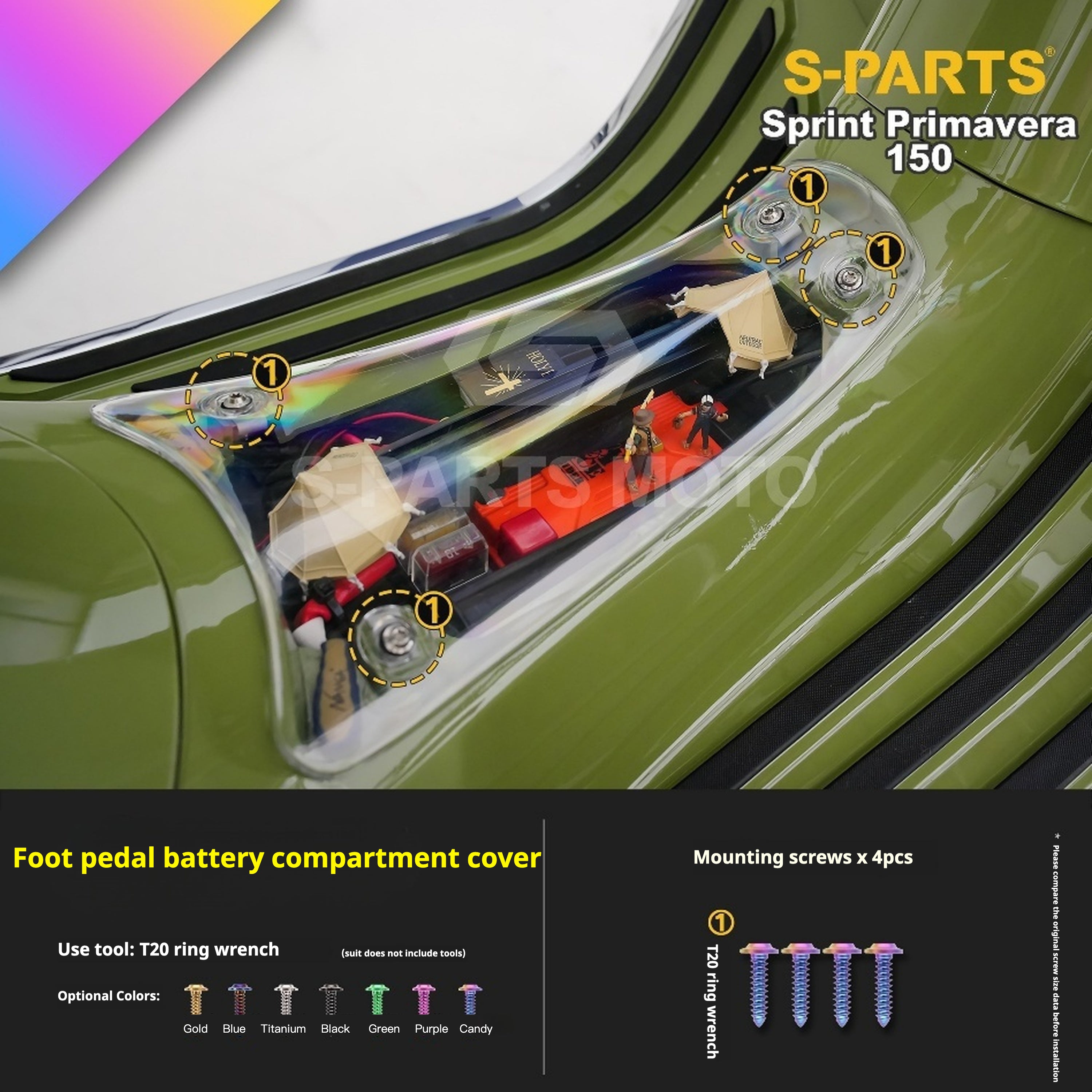 SPARTS Titanium Screw Set for Vespa Sprint/Primavera 150 – Custom Candy Color & CNC Titanium Upgrade Kit