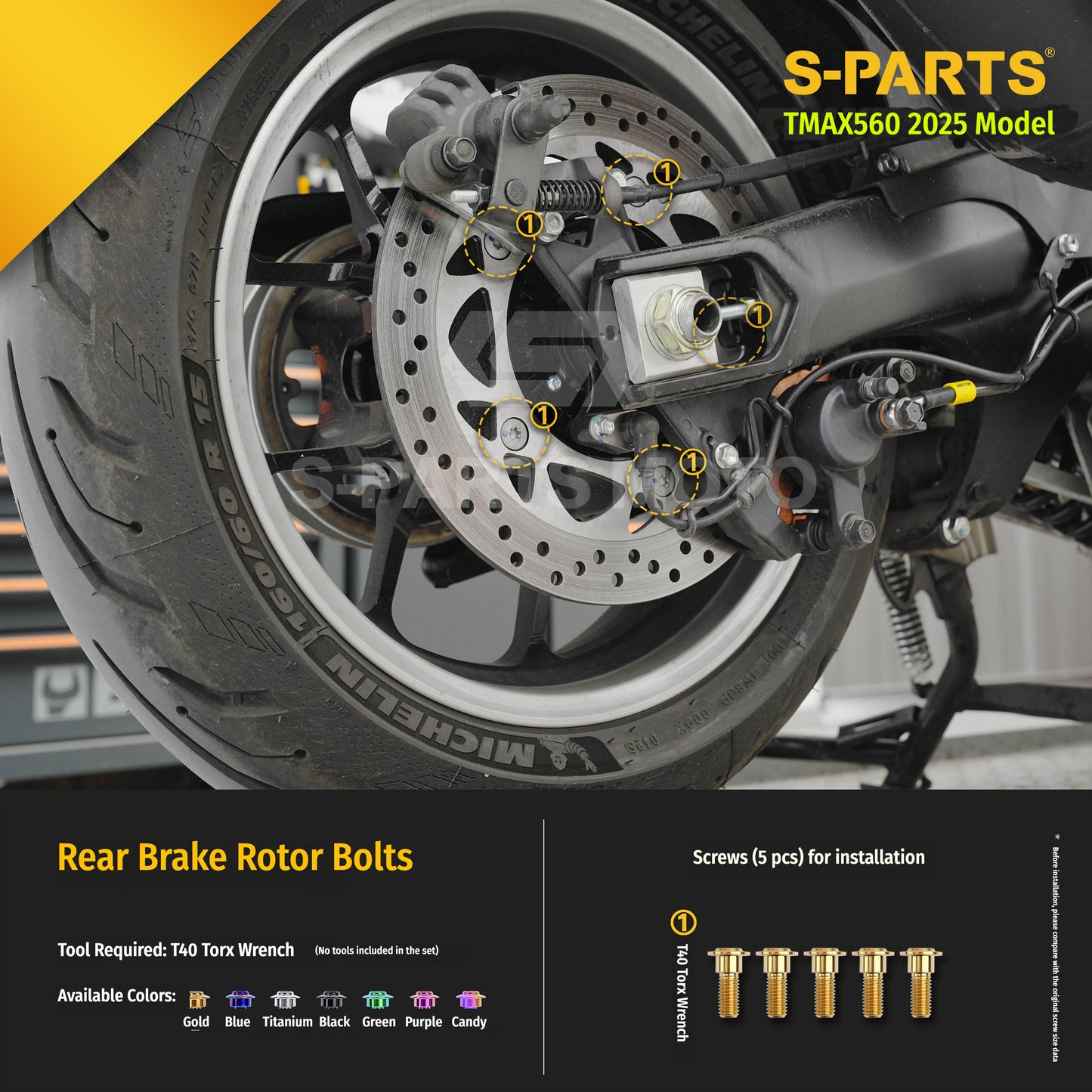 SPARTS Titanium Bolt Kit for YAMAHA TMAX560 2025-Rear Swingarm & Rear Wheel Section