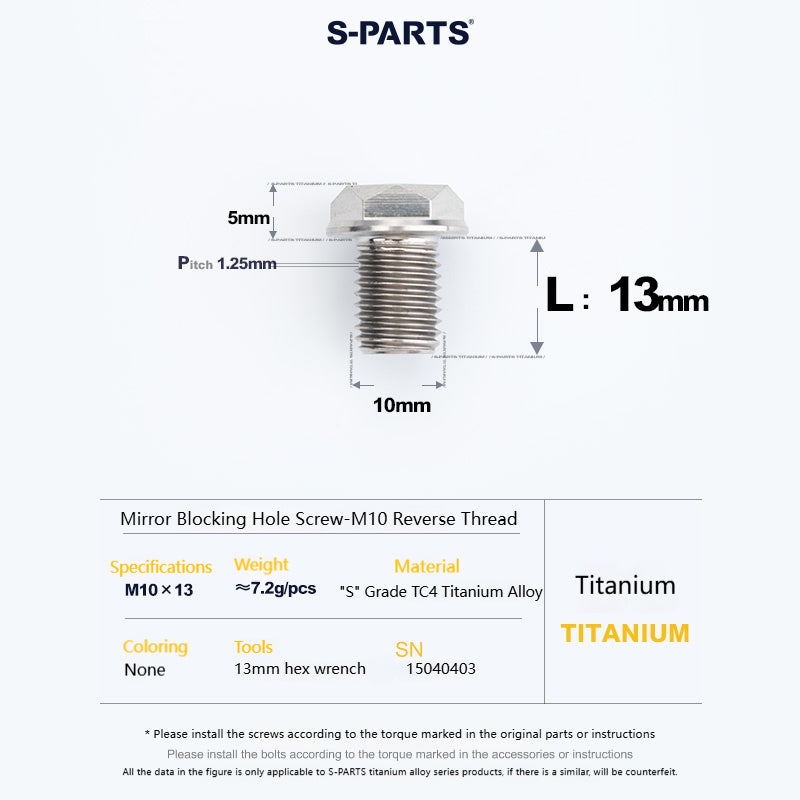 SPARTS Titanium Mirror Block-Off Bolts · M8/M10 Positive & Reverse Thread · Lightweight Motorcycle Plug Bolts