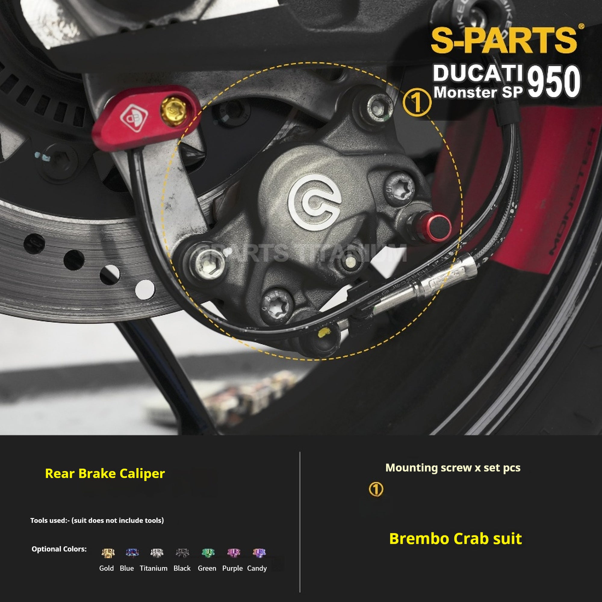 SPARTS Titanium Bolt Kit for Ducati New Monster SP 950 – Custom Candy Color & CNC Titanium Upgrade Kit