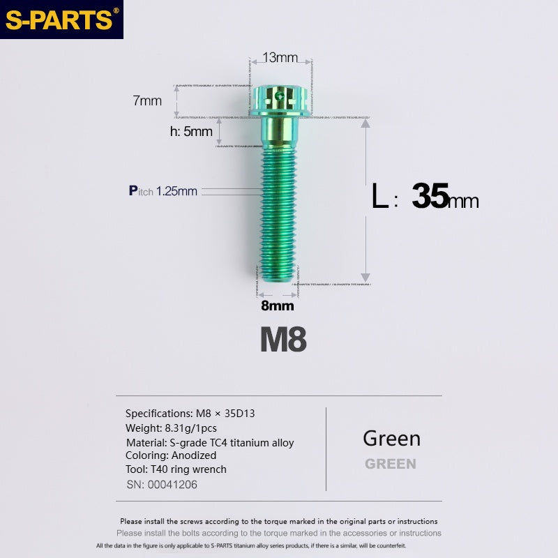 S‑PARTS A3 Series M8 Titanium Bolts｜Lightweight Ti‑6Al‑4V Fasteners for Motorcycles