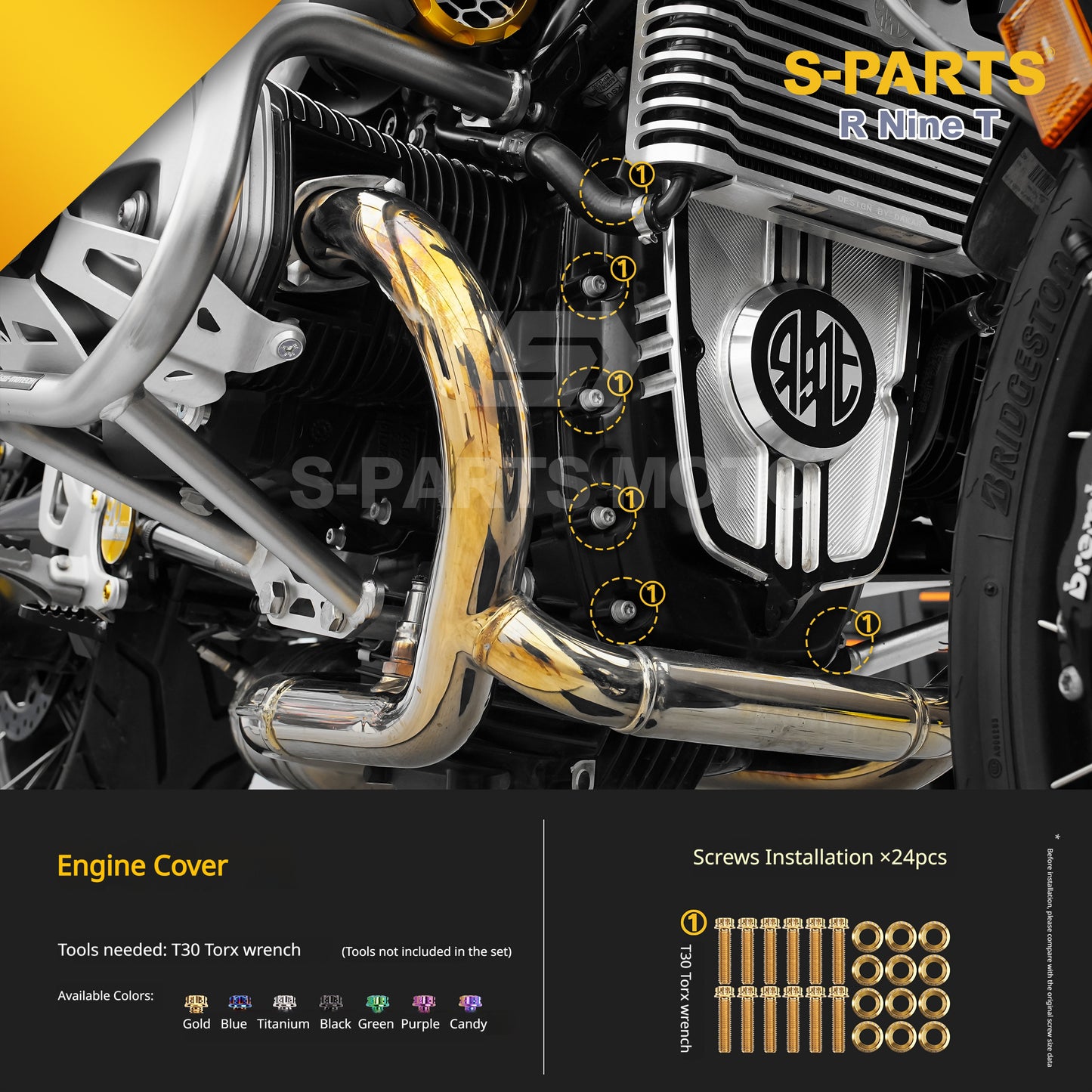 S-PARTS Premium Titanium Engine & Exhaust Bolt Kit for BMW R nineT