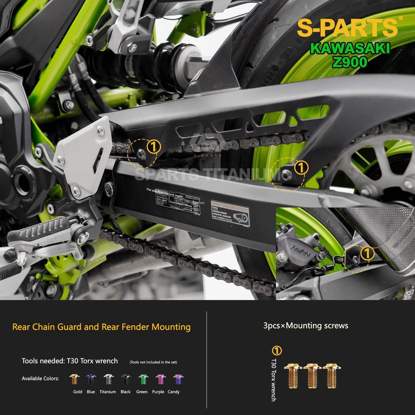 S-PARTS Titanium Fasteners Engine, Exhaust & Drive System Bolt Kit for Kawasaki Z900