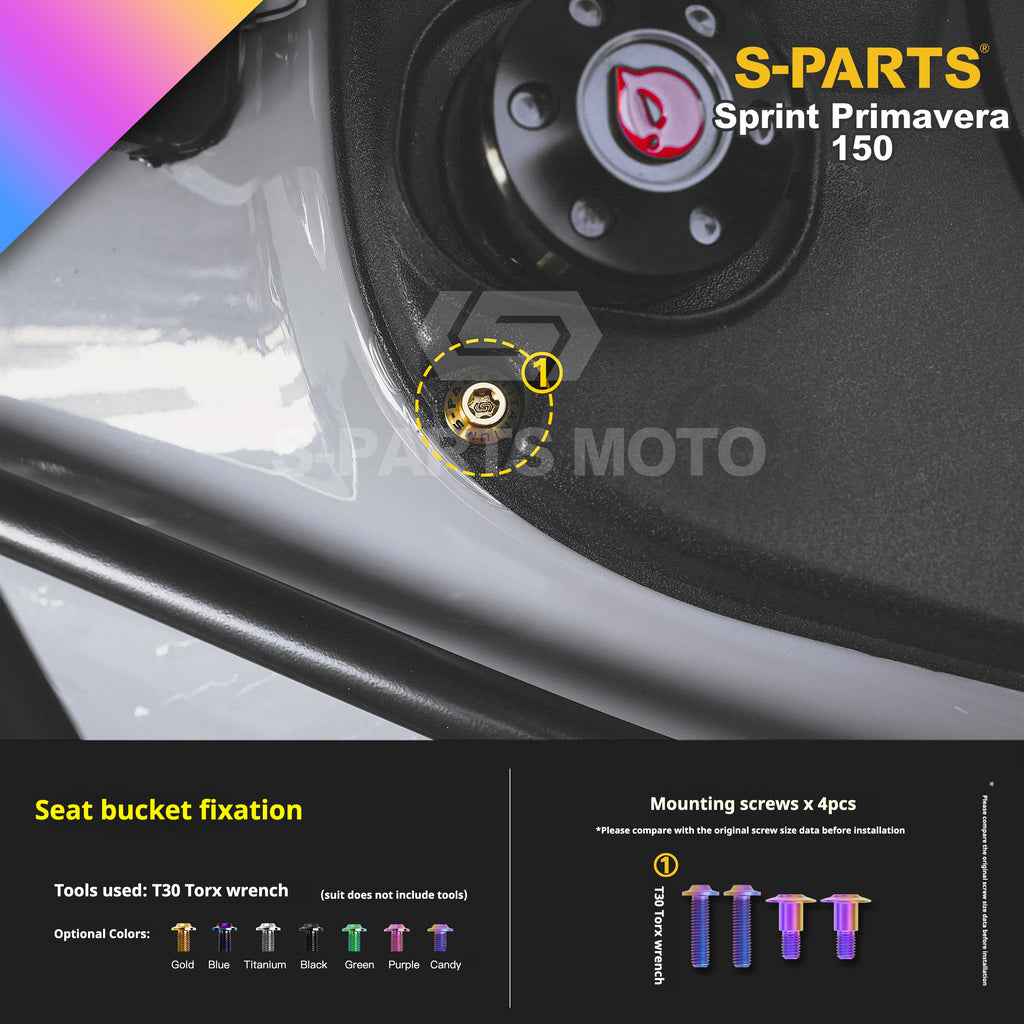 SPARTS Titanium Screw Set for Vespa Sprint/Primavera 150 – Custom Candy Color & CNC Titanium Upgrade Kit
