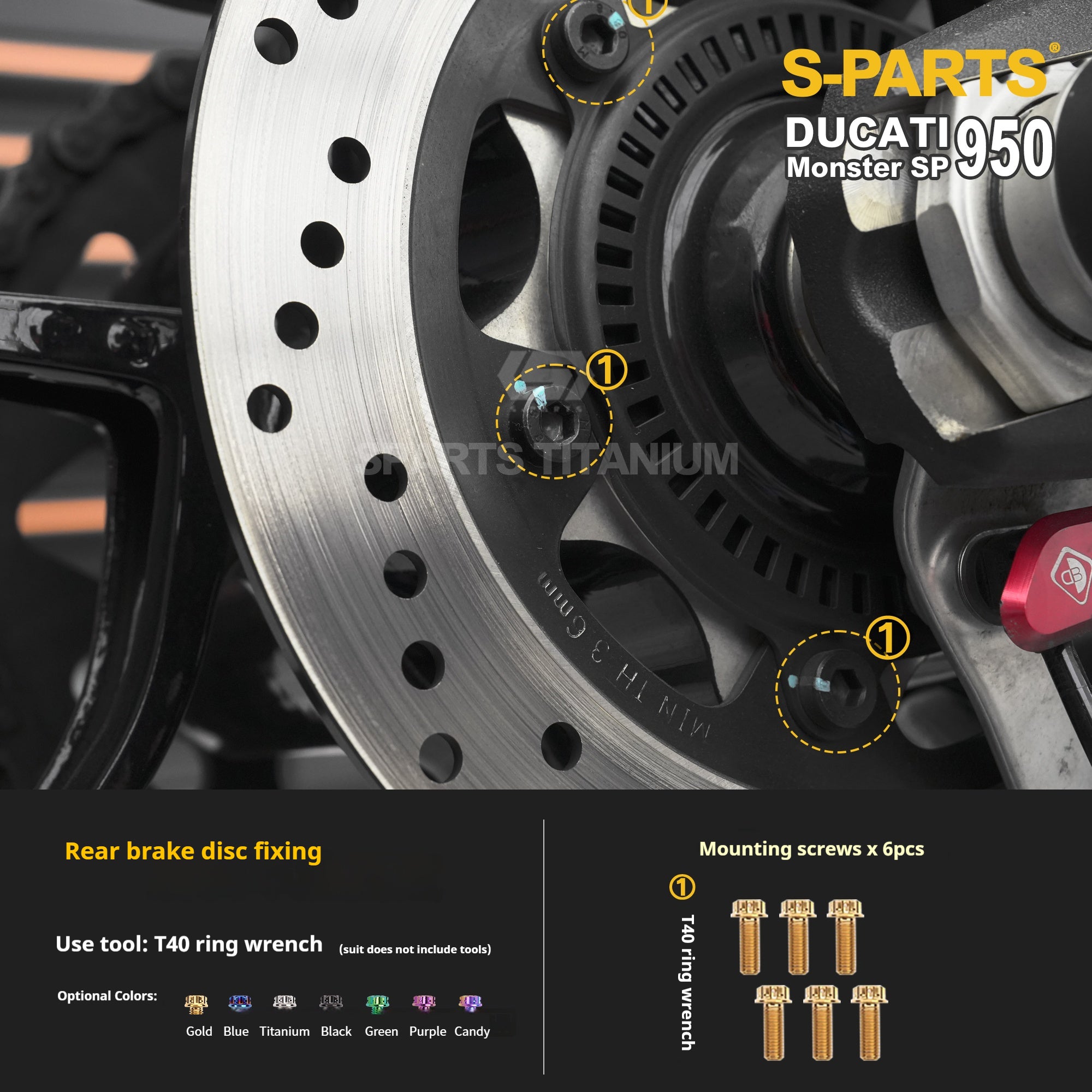 SPARTS Titanium Bolt Kit for Ducati New Monster SP 950 – Custom Candy Color & CNC Titanium Upgrade Kit
