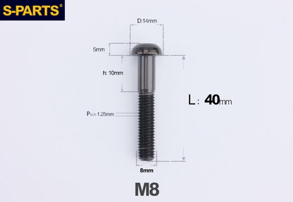 S-PARTS M8 A2 Series TC4 Titanium Bolts – Button Head Fasteners for Bicycle & E-Bike Upgrades
