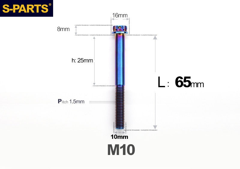 SPARTS M10 P1.5 A3 Series Titanium Bolt – Standard Head – 650°C Forged – S-Grade TC4 for E-Bikes, Motorcycles & Bicycles