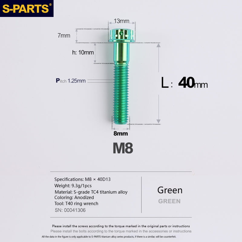 S‑PARTS A3 Series M8 Titanium Bolts｜Lightweight Ti‑6Al‑4V Fasteners for Motorcycles