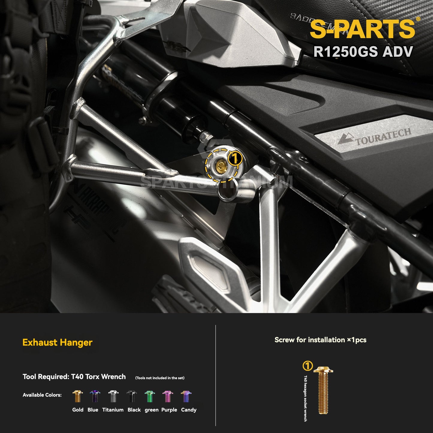 SPARTS Titanium Engine Cover, Exhaust & Crash Bar Bolt Kit for BMW R1250GS / ADV