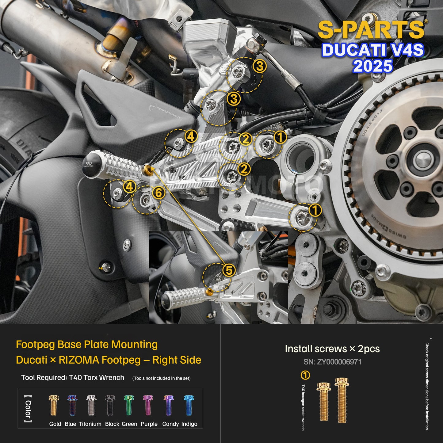 S-PARTS Titanium Engine and Rearset Fastener Kit for Ducati Panigale V4 S 2025
