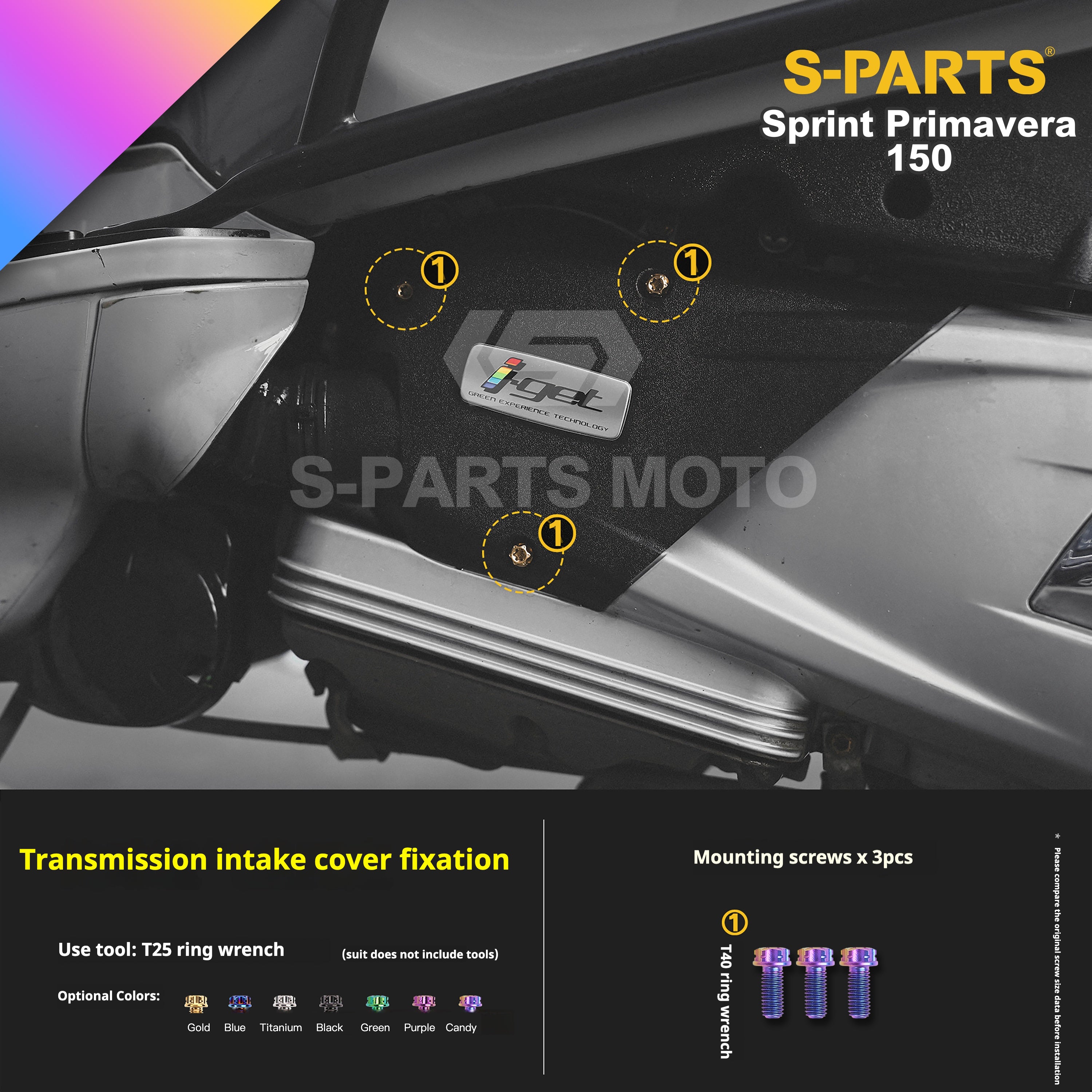 SPARTS Titanium Screw Set for Vespa Sprint/Primavera 150 – Custom Candy Color & CNC Titanium Upgrade Kit