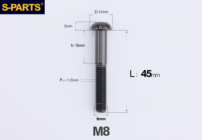 S-PARTS M8 A2 Series TC4 Titanium Bolts – Button Head Fasteners for Bicycle & E-Bike Upgrades
