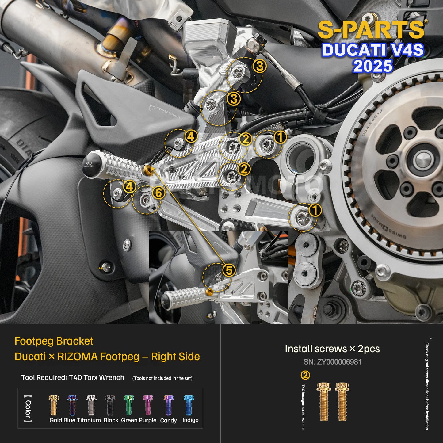 S-PARTS Titanium Engine and Rearset Fastener Kit for Ducati Panigale V4 S 2025